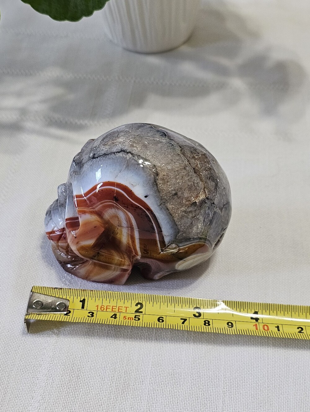 Carved Banded Agate Skull Sculpture - Picture 5 of 12